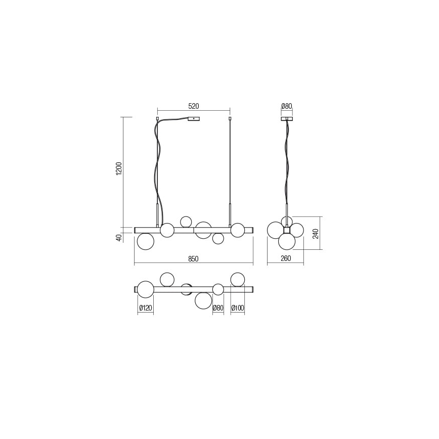 Redo 01-2375 - Kattokruunu johdossa GOJI 6xG9/28W/230V musta