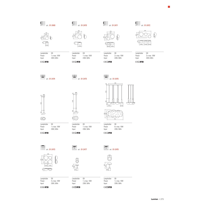 Redo 01-2471 - Seinävalaisin LUMIEN 2xG9/10W/230V kulta/valkoinen