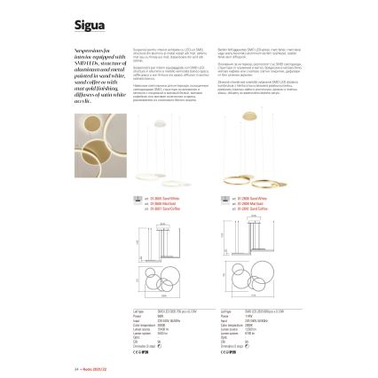 Redo 01-2606 - Himmennettävä LED-kattokruunu johdossa SIGUA LED/99W/230V CRI 90 3000K kulta