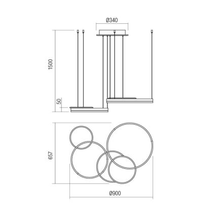 Redo 01-2606 - Himmennettävä LED-kattokruunu johdossa SIGUA LED/99W/230V CRI 90 3000K kulta