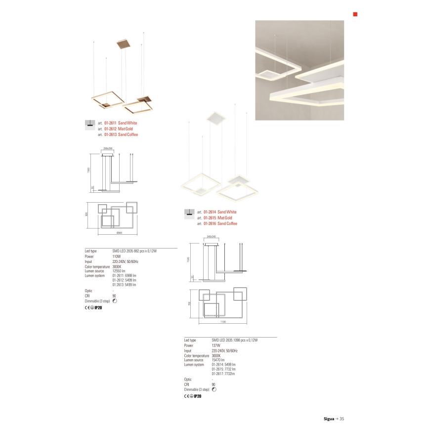 Redo 01-2613 - LED himmennettävä vaijeririippuvalaisin SIGUA LED/110W/230V CRI 90 ruskea
