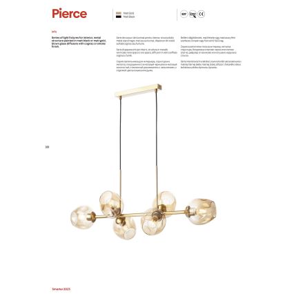 Redo 01-2620 - Kattokruunu johdossa PIERCE 6xE27/42W/230V musta/savuinen