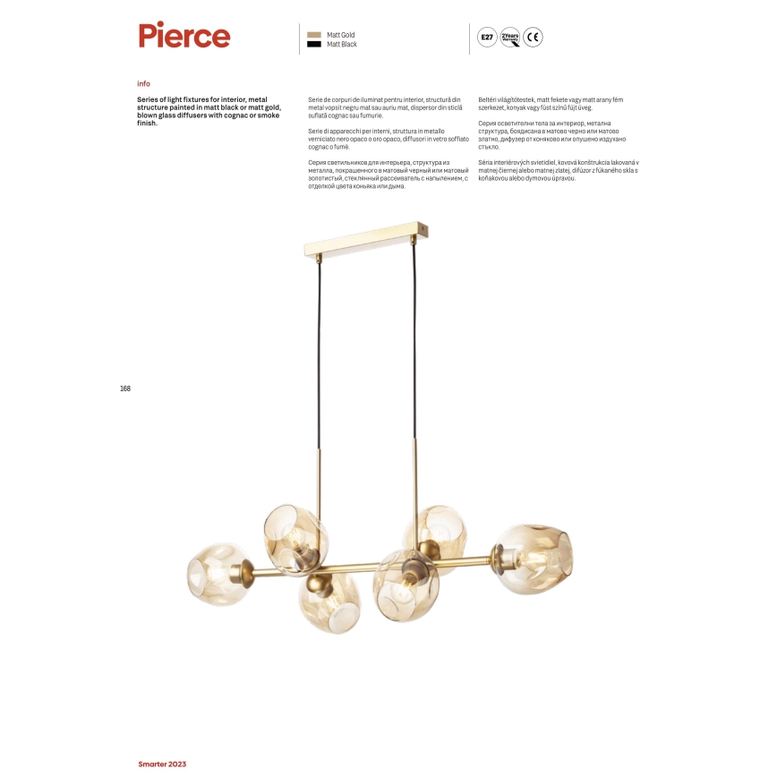 Redo 01-2622 - Kattokruunu johdossa PIERCE 8xE27/42W/230V musta/savuinen