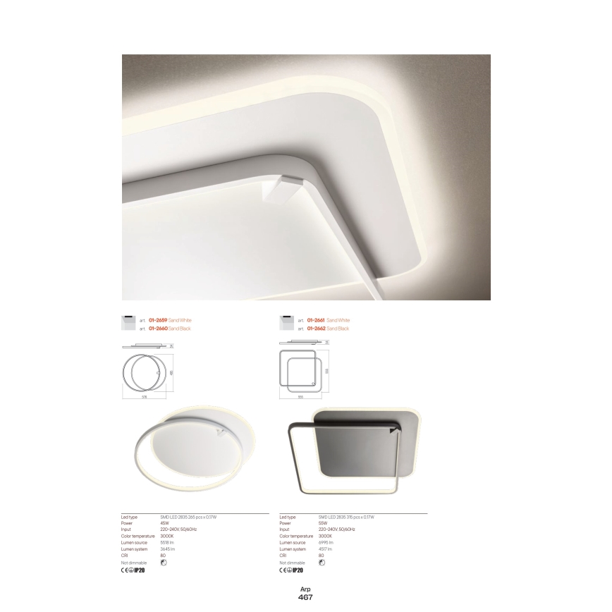 Redo 01-2660 - LED-kattovalaisin ARP LED/45W/230V musta