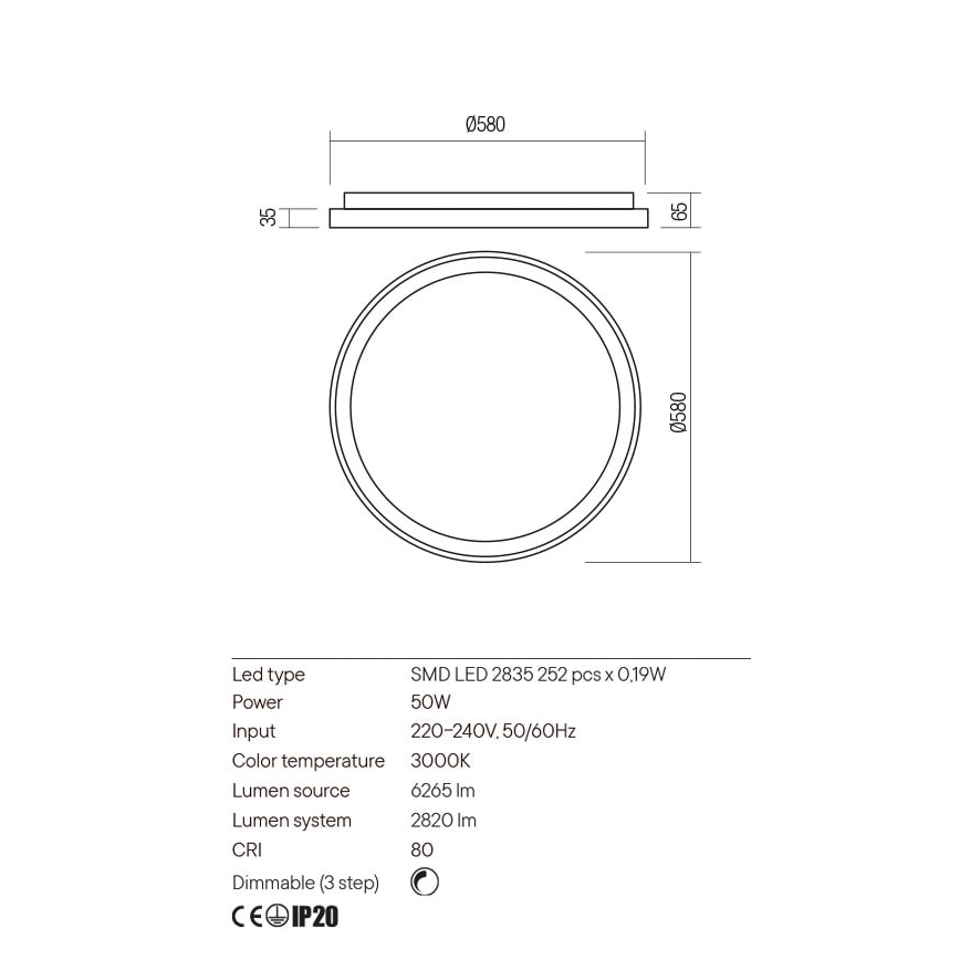 Redo 01-2670 - Himmennettävä LED-kattovalaisin ICONIC LED/50W/230V halkaisija 58 cm kulta