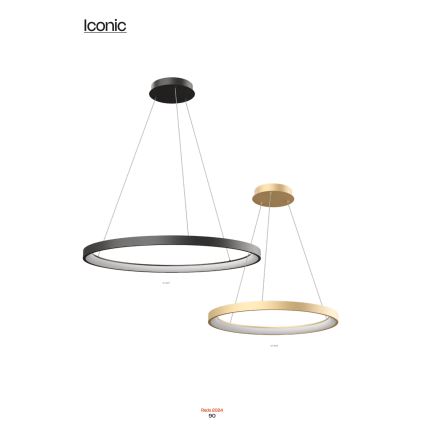 Redo 01-2673 - Himmennettävä LED-kattokruunu johdossa ICONIC LED/50W/230V halkaisija 58 cm kulta