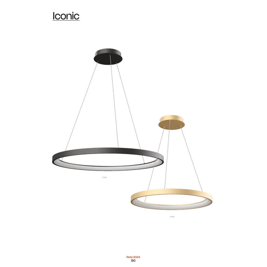 Redo 01-2673 - Himmennettävä LED-kattokruunu johdossa ICONIC LED/50W/230V halkaisija 58 cm kulta