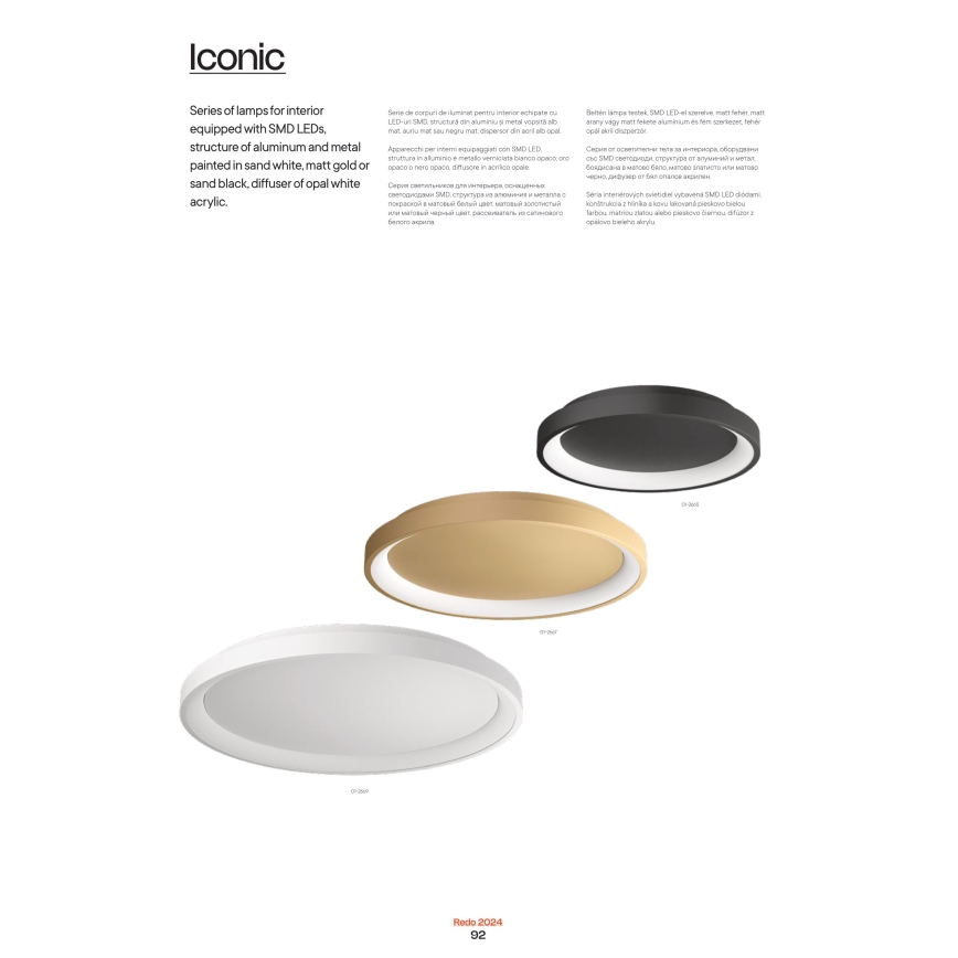 Redo 01-2674- Himmennettävä LED-kattokruunu johdossa ICONIC LED/50W/230V halkaisija 58 cm musta