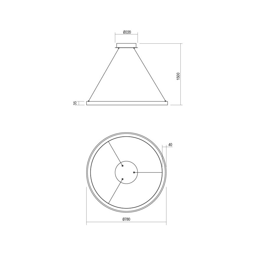 Redo 01-2677 - Himmennettävä LED-kattokruunu johdossa ICONIC LED/60W/230V halkaisija 78 cm musta
