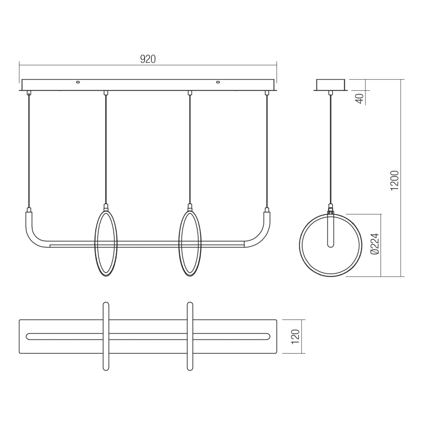 Redo 01-2705 - LED-riippuvalaisin vaijerilla OLIMP LED/40W/230V 3000/4000/6500K musta