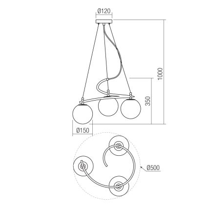 Redo 01-2716 - Kattokruunu johdossa VOLLEY 3xE14/28W/230V musta