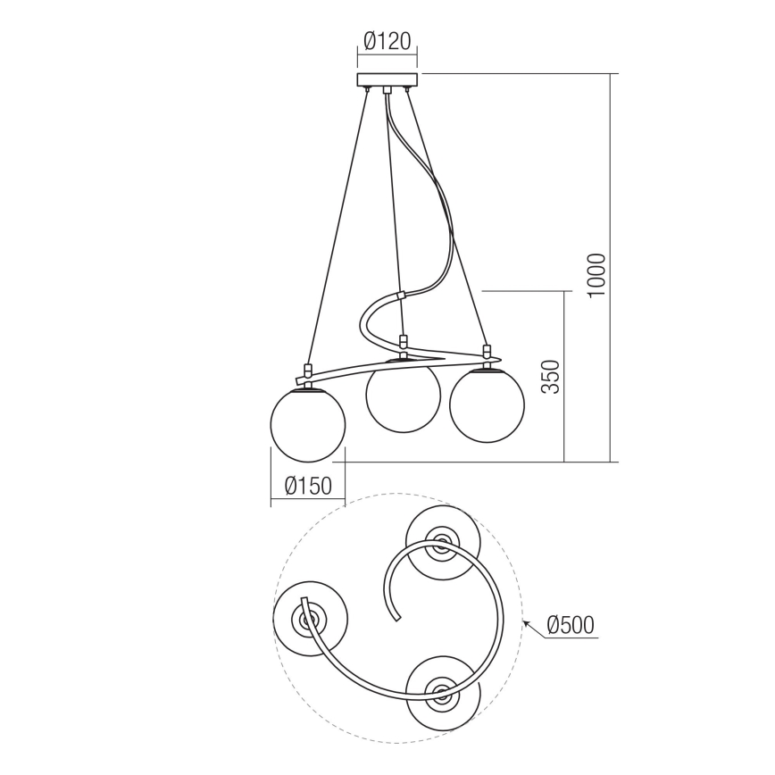Redo 01-2716 - Kattokruunu johdossa VOLLEY 3xE14/28W/230V musta
