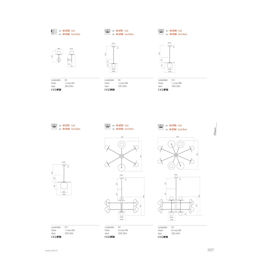 Redo 01-2734 - Riippukattokruunu PLATO 6xG9/10W/230V musta