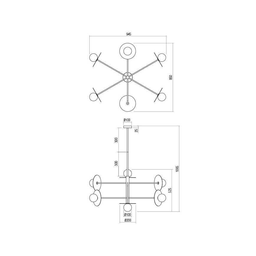 Redo 01-2734 - Riippukattokruunu PLATO 6xG9/10W/230V musta