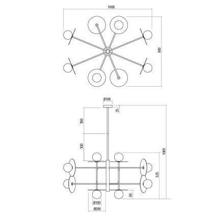 Redo 01-2735 - Varrellinen kattokruunu PLATO 8xG9/10W/230V kultainen