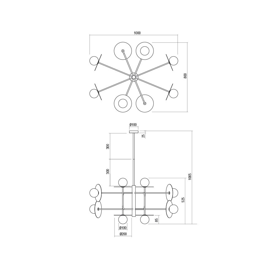 Redo 01-2753 - Varrellinen kattokruunu PLATO 8xG9/10W/230V musta