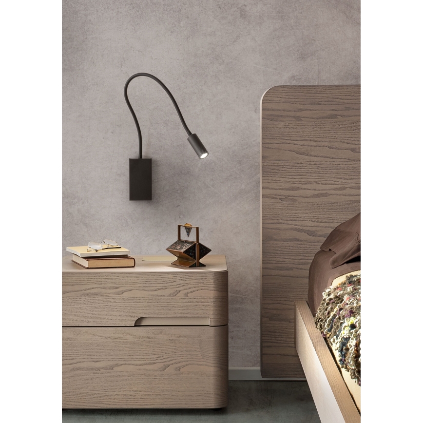 Redo 01-2755 - LED joustava seinävalaisin WALLIE LED/3W/230V USB CRI 90 musta