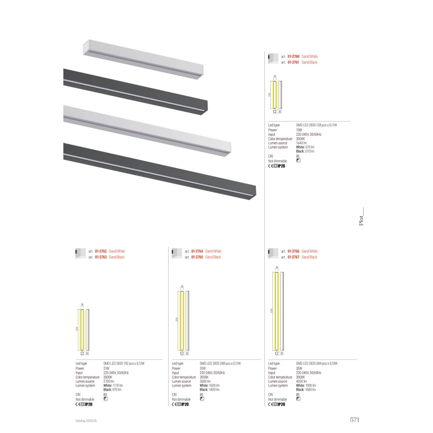 Redo 01-2764 - LED-seinävalaisin PLOT LED/31W/230V 90 cm valkoinen