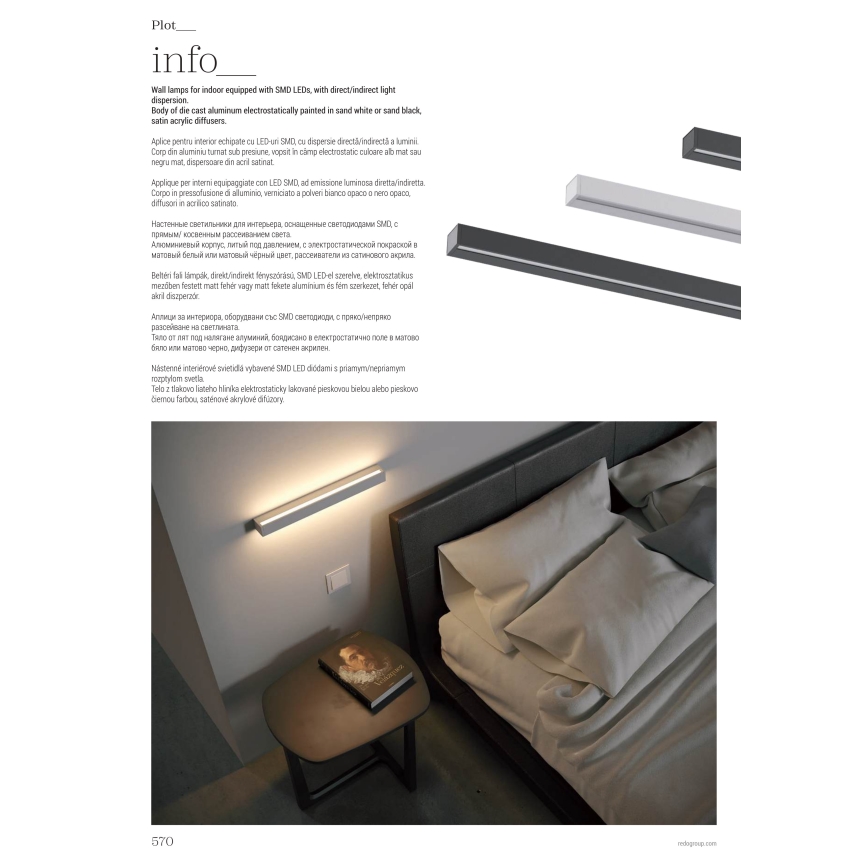 Redo 01-2766 - LED-seinävalaisin PLOT LED/35W/230V 120 cm valkoinen