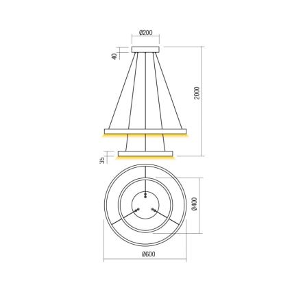 Redo 01-2889 - Himmennettävä LED-kattokruunu johdossa FEBE LED/62W/230V kulta