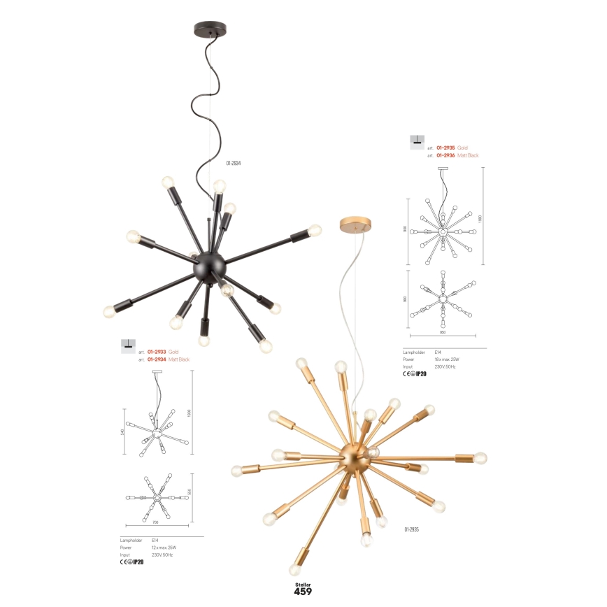 Redo 01-2934 - Riippuvalaisin kaapelilla STELLAR 12xE14/25W/230V musta