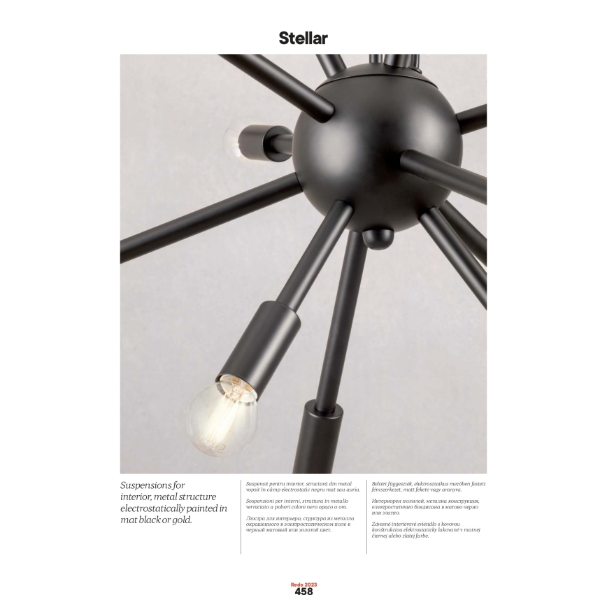 Redo 01-2935 - Kaapelilla roikkuva kattokruunu STELLAR 18xE14/25W/230V kultainen