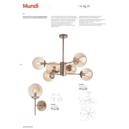 Redo 01-2943 - Kattovalaisin varrella MUNDI 6xE14/28W/230V kupari/savunvärinen