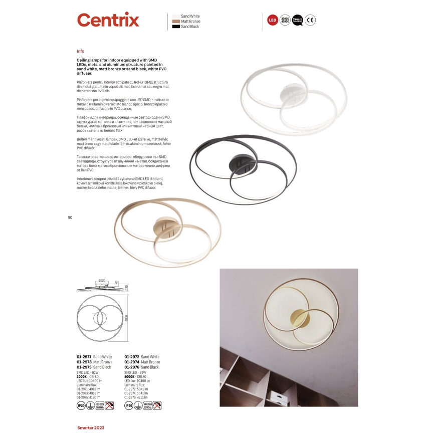 Redo 01-2973 - LED-kattovalaisin CENTRIX LED/92W/230V pronssi