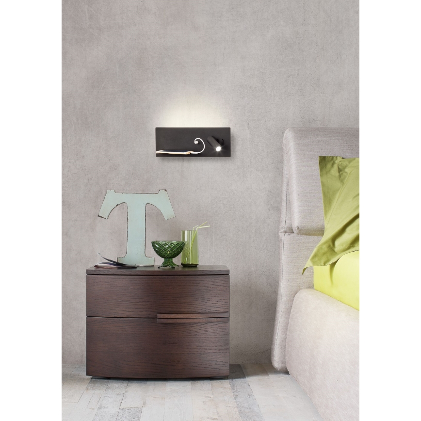 Redo 01-2985 - LED-seinävalaisin BROOK LED/8W/230V + LED/3W USB CRI 90 musta vasen