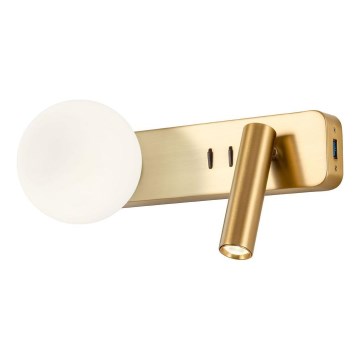 Redo 01-2992 - LED-seinävalaisin OASIS LED/3W/230V + 1xG9/10W USB CRI 90 pronssinvärinen