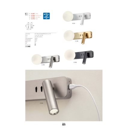 Redo 01-2994 - OASIS LED-seinävalaisin LED/3W/230V + 1xG9/10W USB CRI 90 musta