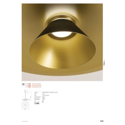 Redo 01-3001 - FARGO LED-riippuvalaisin vaijerilla, 16,5W/230V, CRI 90, Ø 50 cm, musta/kultainen