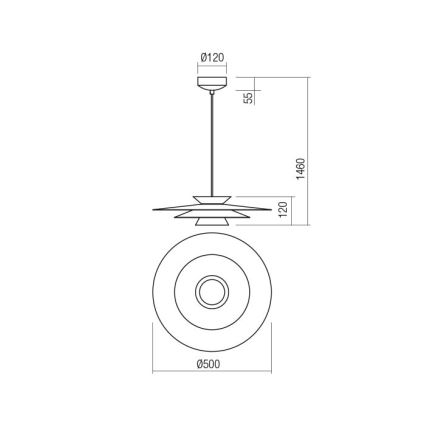 Redo 01-3001 - FARGO LED-riippuvalaisin vaijerilla, 16,5W/230V, CRI 90, Ø 50 cm, musta/kultainen