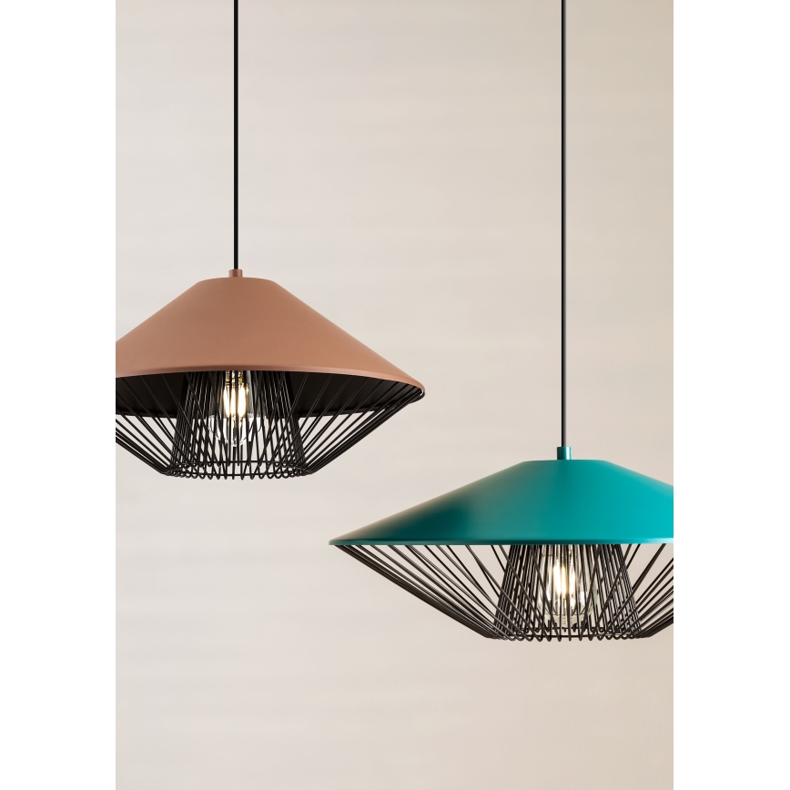 Redo 01-3006 - GRILL-riippuvalaisin kaapelilla 1xE27/42W/230V, halkaisija 39,6 cm, musta/ turkoosi