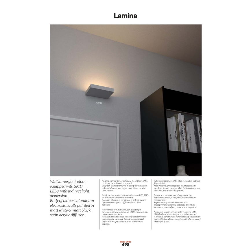 Redo 01-3016 - LED-seinävalaisin LAMINA 2xLED/15W/230V CRI 90 musta