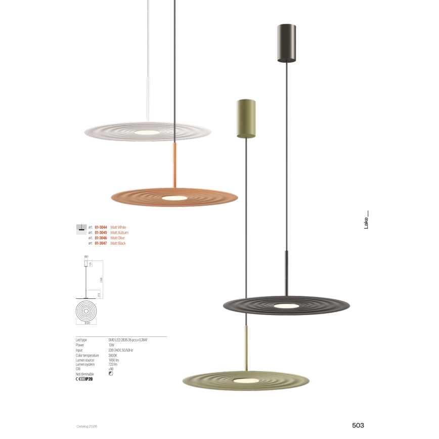 Redo 01-3044 - LED-riippuvalaisin vaijerilla LAKE LED/13W/230V CRI 90 Ø 50 cm valkoinen