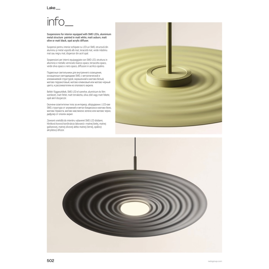 Redo 01-3045 - LAKE LED -riippuvalaisin vaijerilla, 13 W / 230 V, CRI 90, halkaisija 50 cm, oranssi