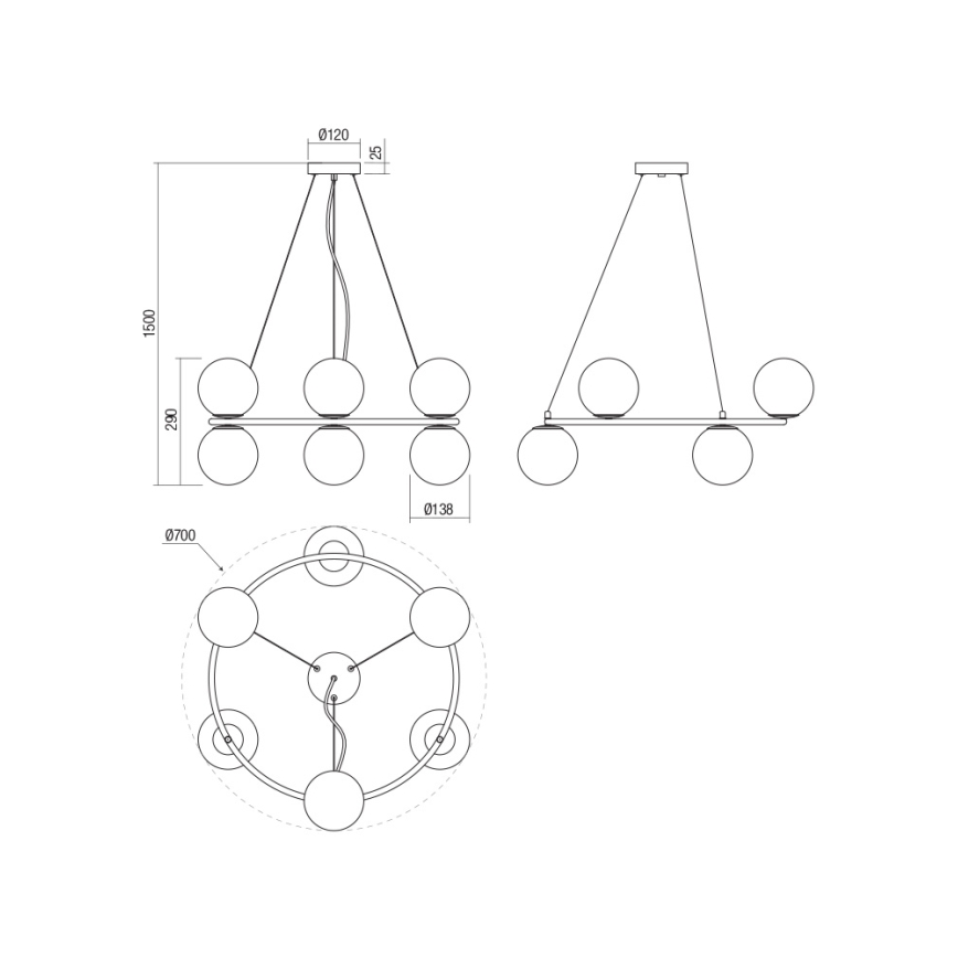Redo 01-3158 - Kattokruunu johdossa BOWLING 6xE14/28W/230V musta
