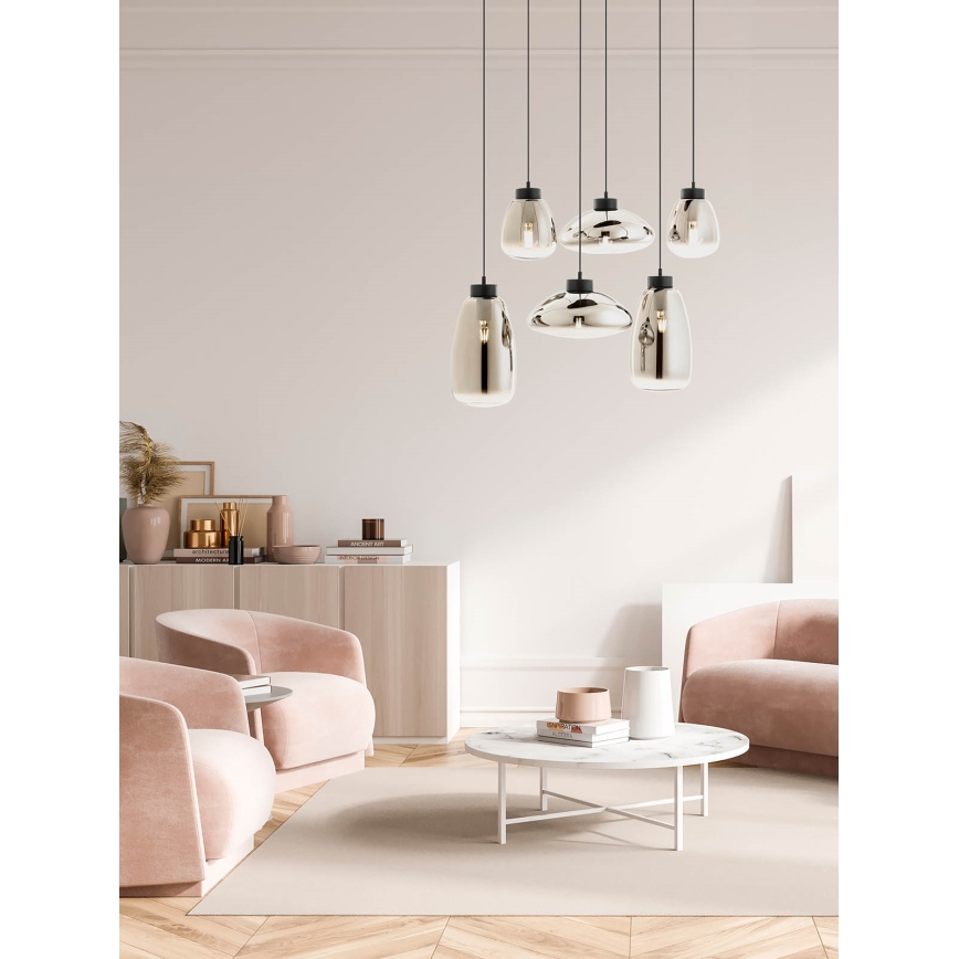 Redo 01-3212 - Kattokruunu johdossa LUKE 6xE27/42W/230V musta