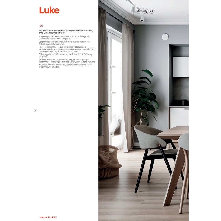 Redo 01-3212 - Kattokruunu johdossa LUKE 6xE27/42W/230V musta