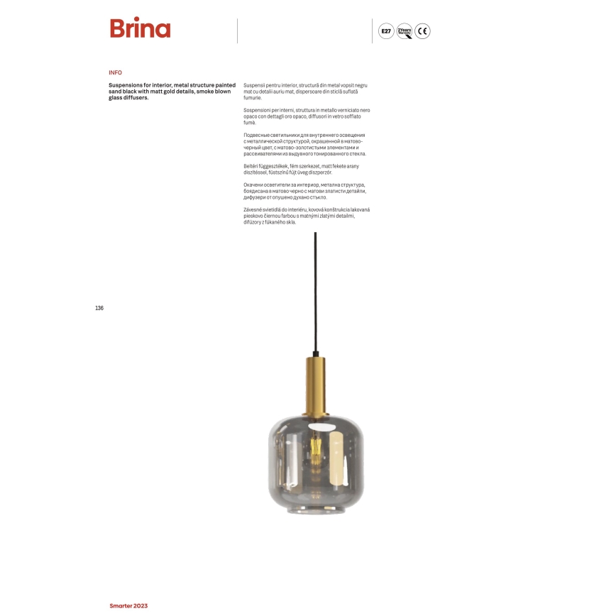 Redo 01-3214 - Kattokruunu johdossa BRINA 5xE27/23W/230V