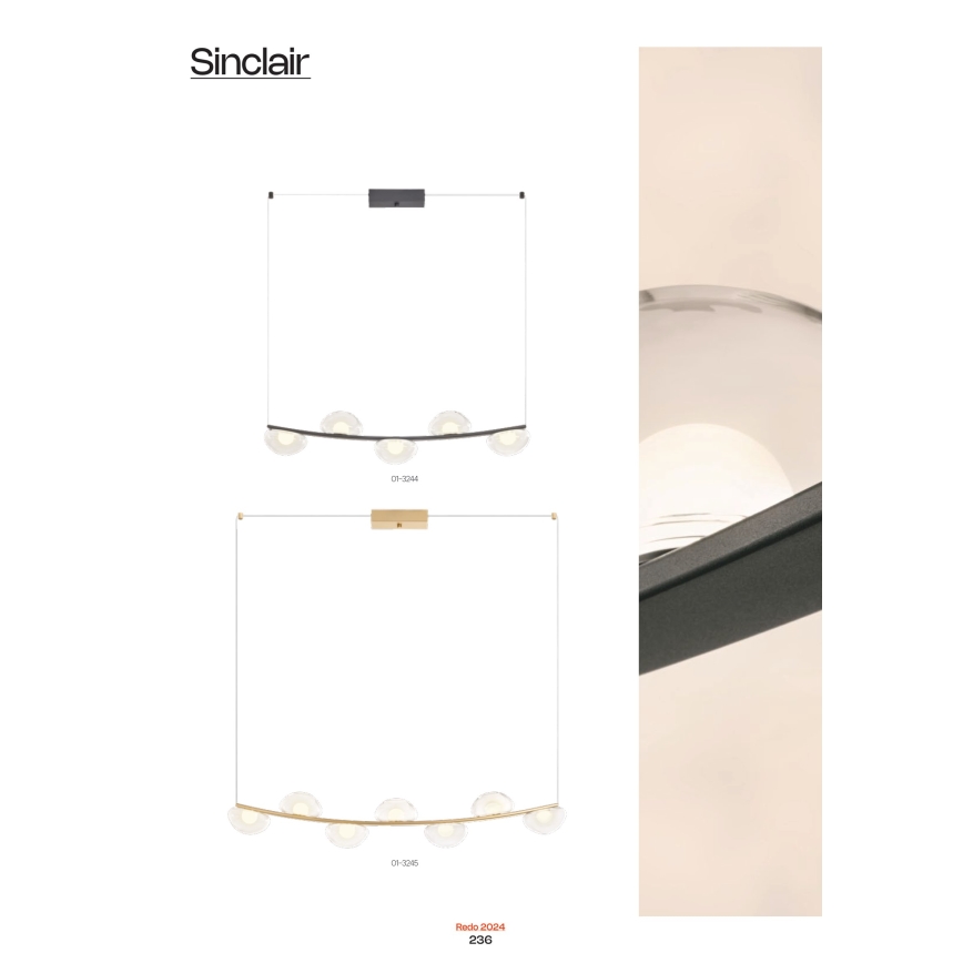 Redo 01-3244 - Himmennettävä LED-kattokruunu johdossa SINCLAIR LED/35W/230V CRI 93 IP21 musta