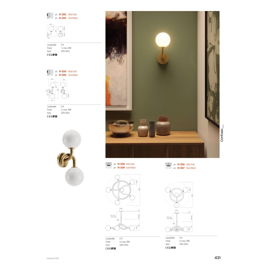 Redo 01-3259 - Varrellinen kattokruunu CONFUSIO 5xE14/28W/230V, halkaisija 96 cm, musta