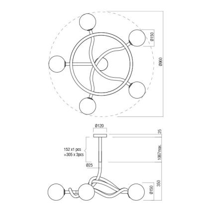 Redo 01-3259 - Varrellinen kattokruunu CONFUSIO 5xE14/28W/230V, halkaisija 96 cm, musta