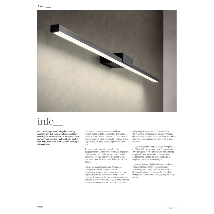 Redo 01-3268 - Kylpyhuoneen LED-peilivalo ASTON LED/12W/230V 60 cm CRI 90 IP44 valkoinen