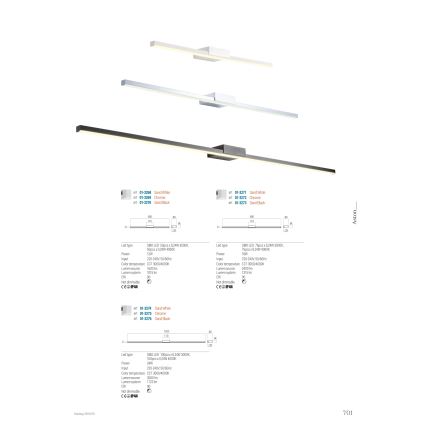 Redo 01-3268 - Kylpyhuoneen LED-peilivalo ASTON LED/12W/230V 60 cm CRI 90 IP44 valkoinen