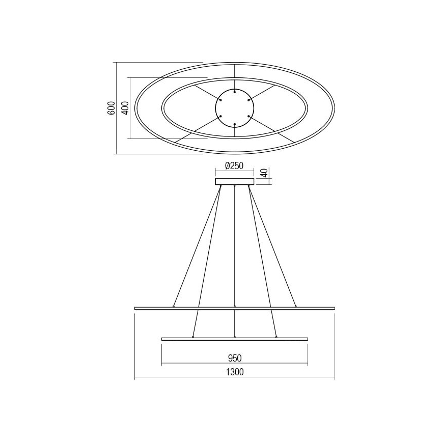 Redo 01-3343 - LEO himmennettävä LED-riippuvalaisin vaijerilla LED/115W/230V 3000/4000K CRI 90 60x130 cm musta