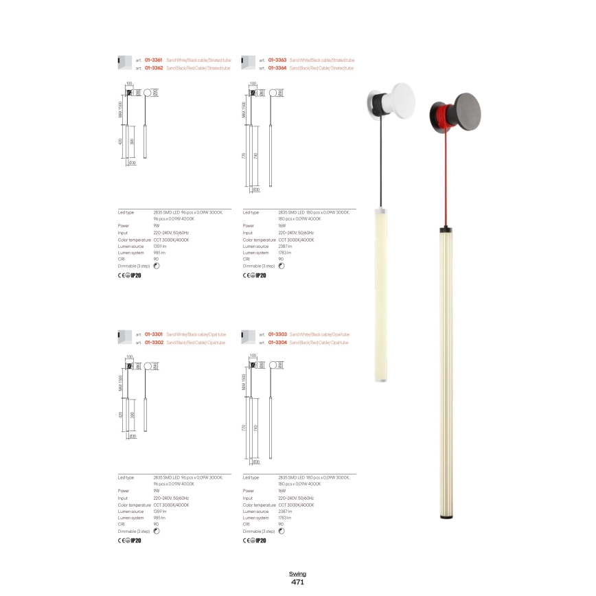 Redo 01-3363 - Himennettävä LED-seinävalaisin SWING LED/16W/230V 3000/4000K CRI 90 valkoinen