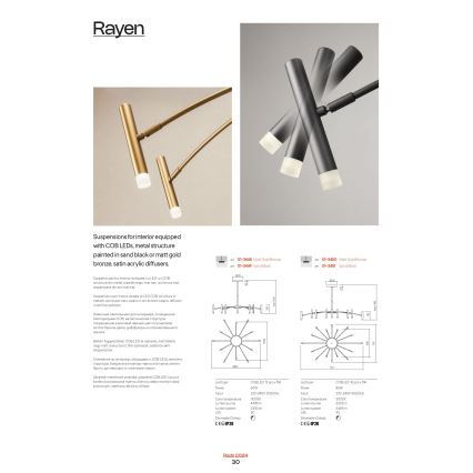 Redo 01-3448 - RAYEN himmennettävä kattokruunu varrella LED/60W/230V CRI 90 kullanvärinen