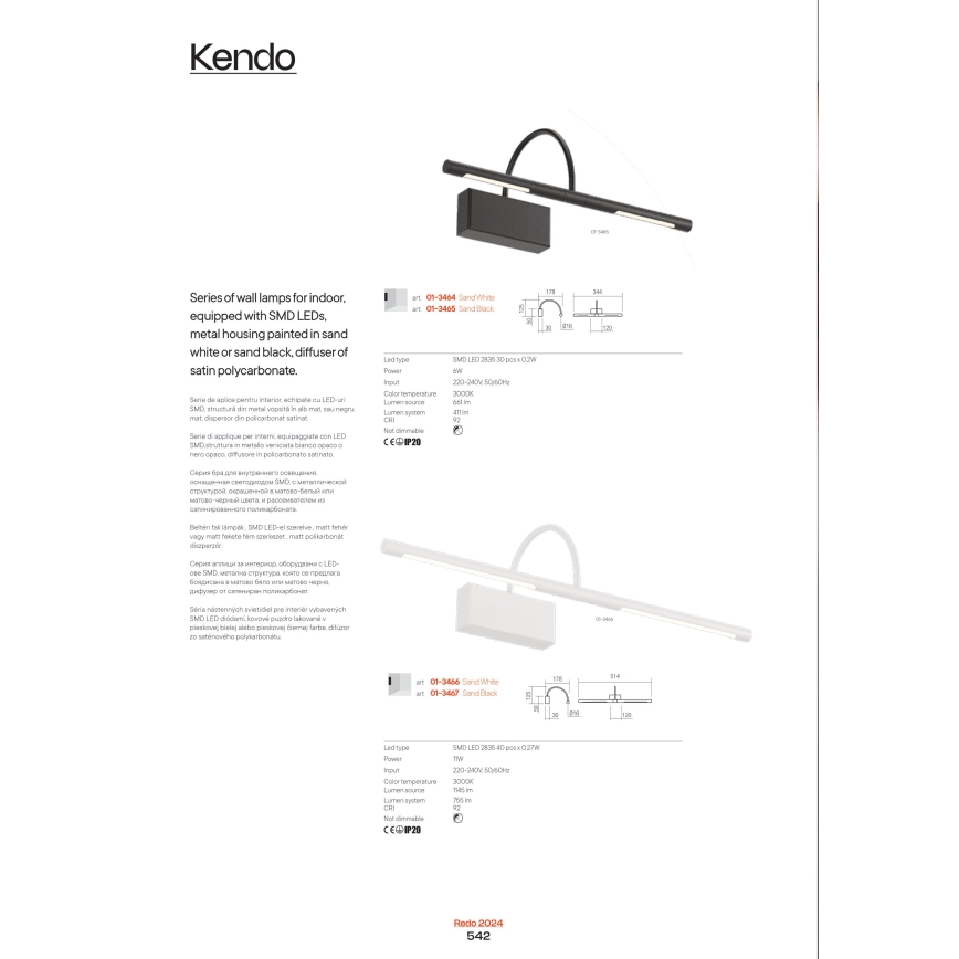 Redo 01-3467 - LED-kuvavalo KENDO LED/11W/230V 51,4 cm CRI 92 musta